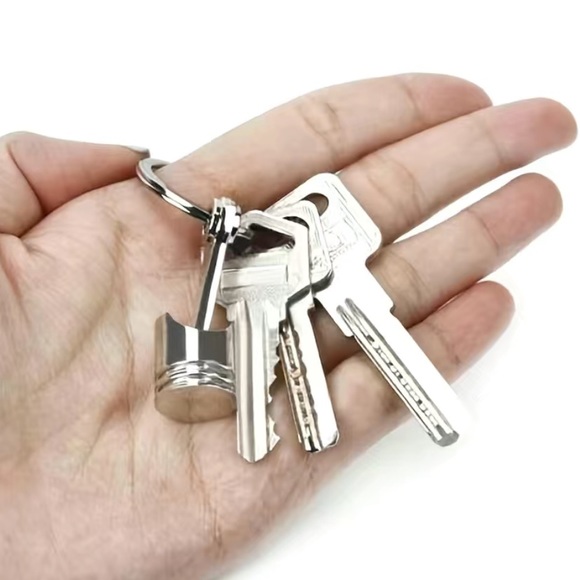 Silver Car Engine Piston Keychain – Metal Auto Accessory for Car Enthusiasts - Picture 2 of 8